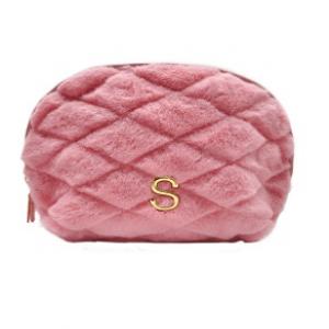 Women Cute Soft Terry Cloth Pouch Bag Custom Logo Solid color Fluffy Plush Teddy Fabric Makeup Cosmetic Bag